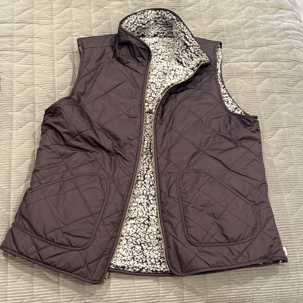 Reversible Quilted Vest with Sherpa Lining - dark purple